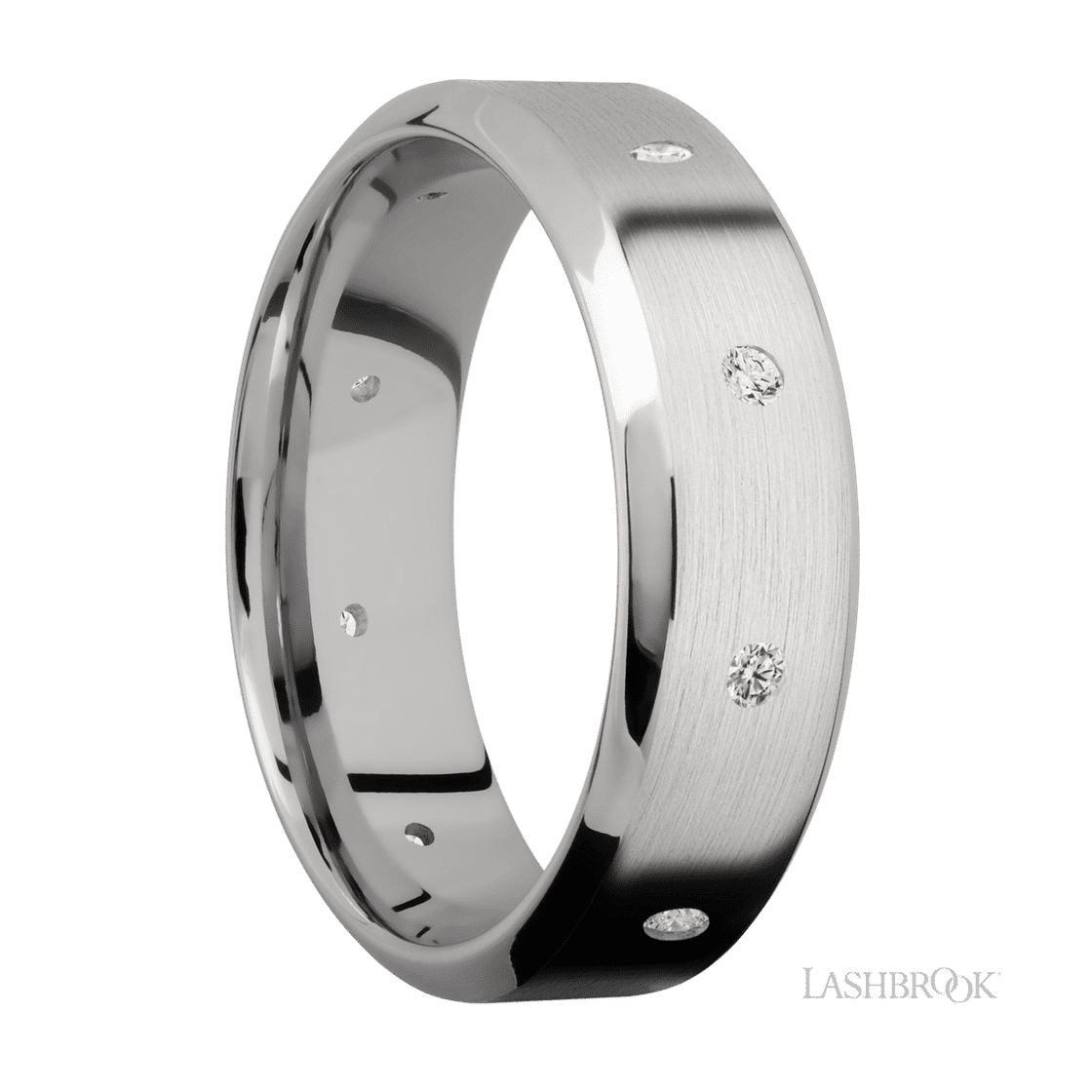 7 mm wide/High Bevel/14K White Gold band with a 9X Even arrangement of .03 carat Round Diamond stones in a Flush setting.-Wedding Band-Lashbrook Designs-I don' know or see my size-hurdles-jewelry-boulder-colorado