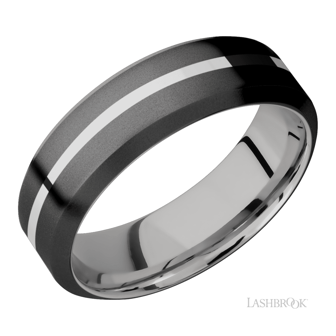 7 mm wide/High Bevel/Zirconium band with one 1 mm Centered inlay of Palladium Silver also featuring a Palladium Silver sleeve.-Wedding Band-Lashbrook Designs-I don' know or see my size-hurdles-jewelry-boulder-colorado
