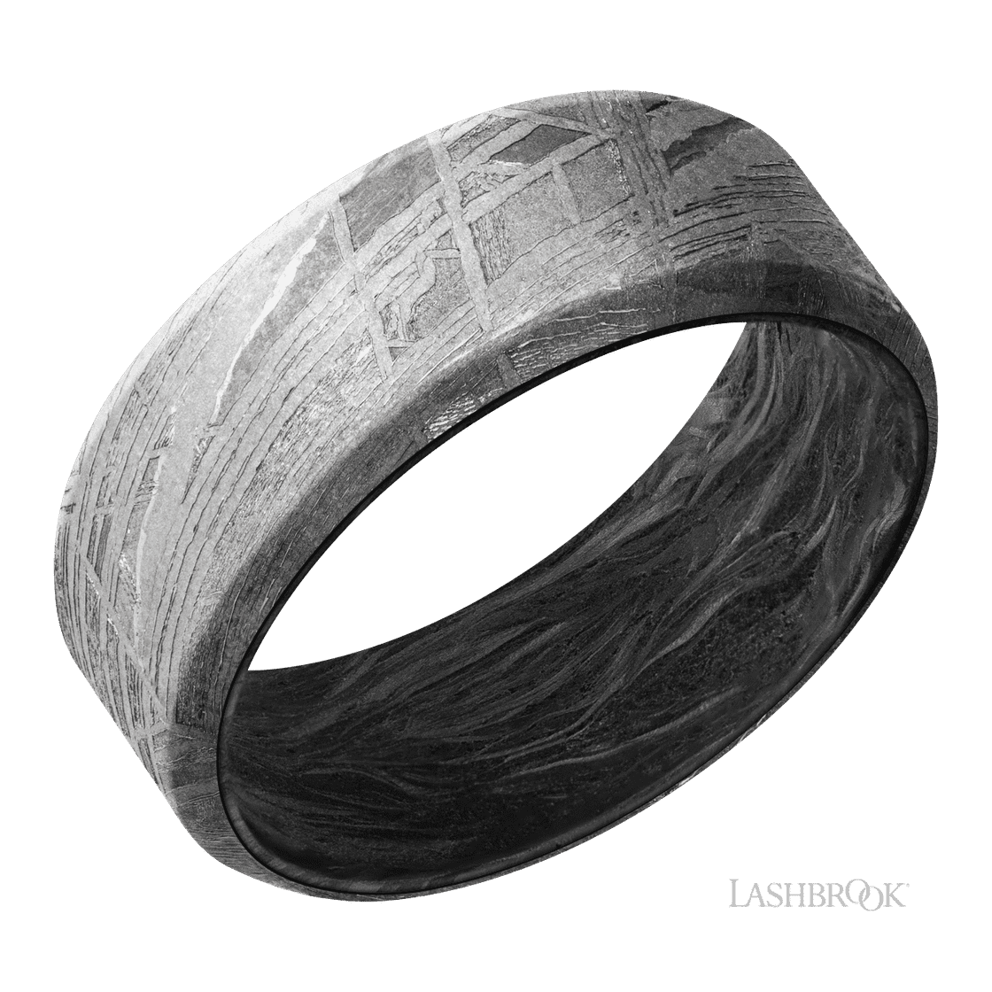 8 mm wide Beveled Meteorite band featuring a Forged Carbon Fiber sleeve.-Wedding Band-Lashbrook Designs-I don' know or see my size-hurdles-jewelry-boulder-colorado