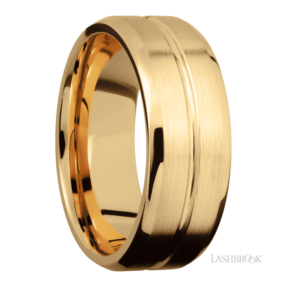 8 mm wide Beveled with Center Accent Groove 14K Yellow Gold band.-Wedding Band-Lashbrook Designs-I don' know or see my size-hurdles-jewelry-boulder-colorado