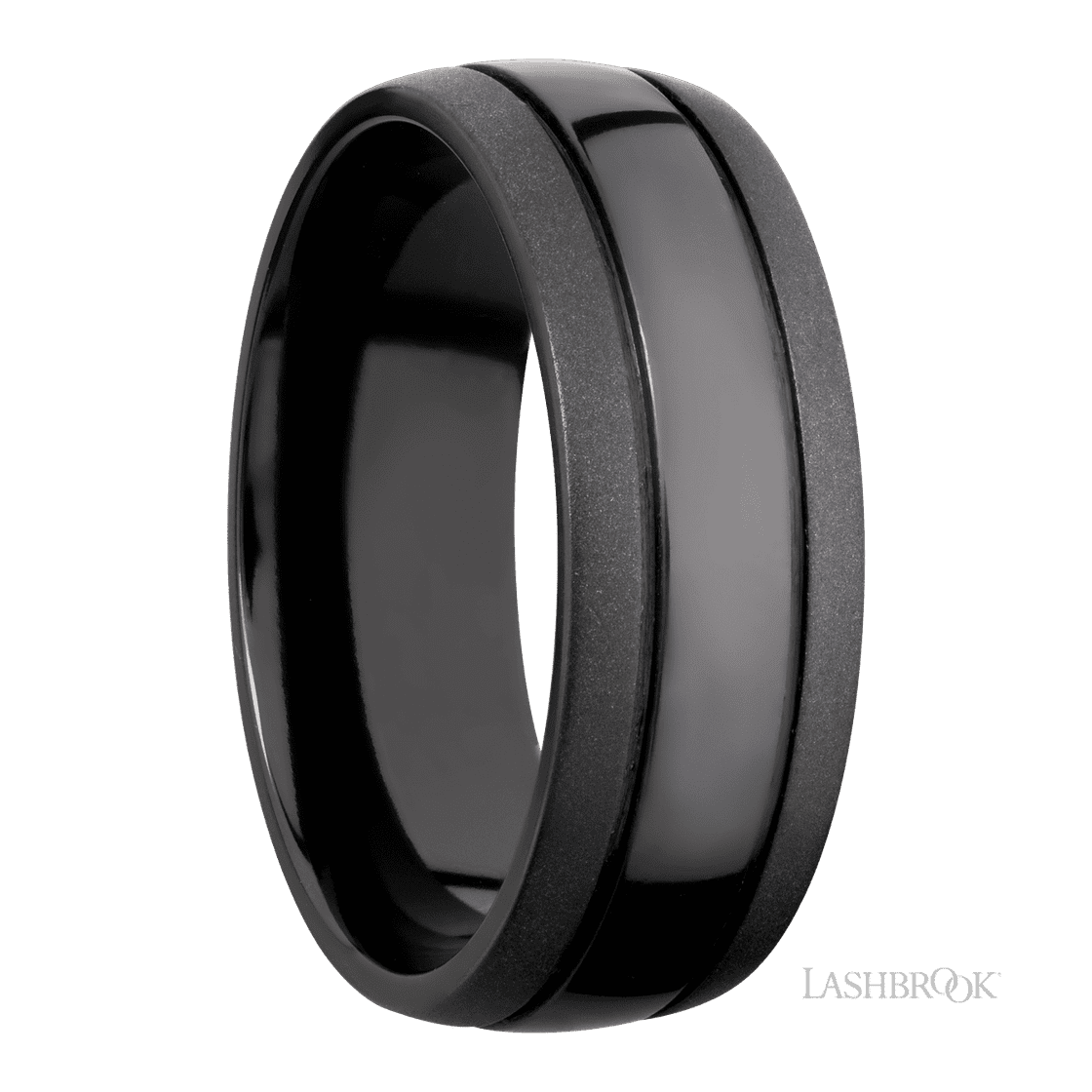 8 mm wide Domed with two accent grooves Zirconium band.-Wedding Band-Lashbrook Designs-I don' know or see my size-hurdles-jewelry-boulder-colorado