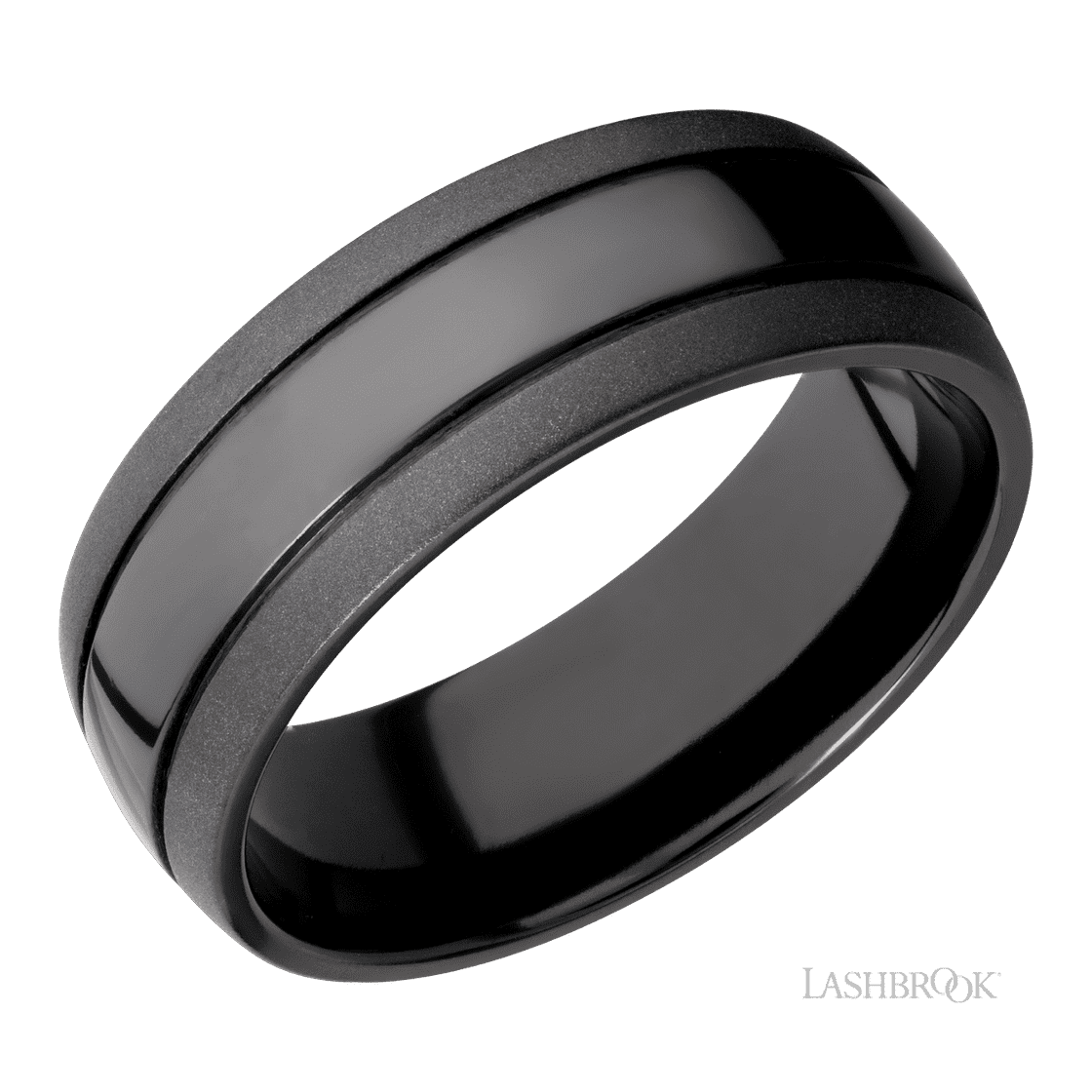 8 mm wide Domed with two accent grooves Zirconium band.-Wedding Band-Lashbrook Designs-I don' know or see my size-hurdles-jewelry-boulder-colorado