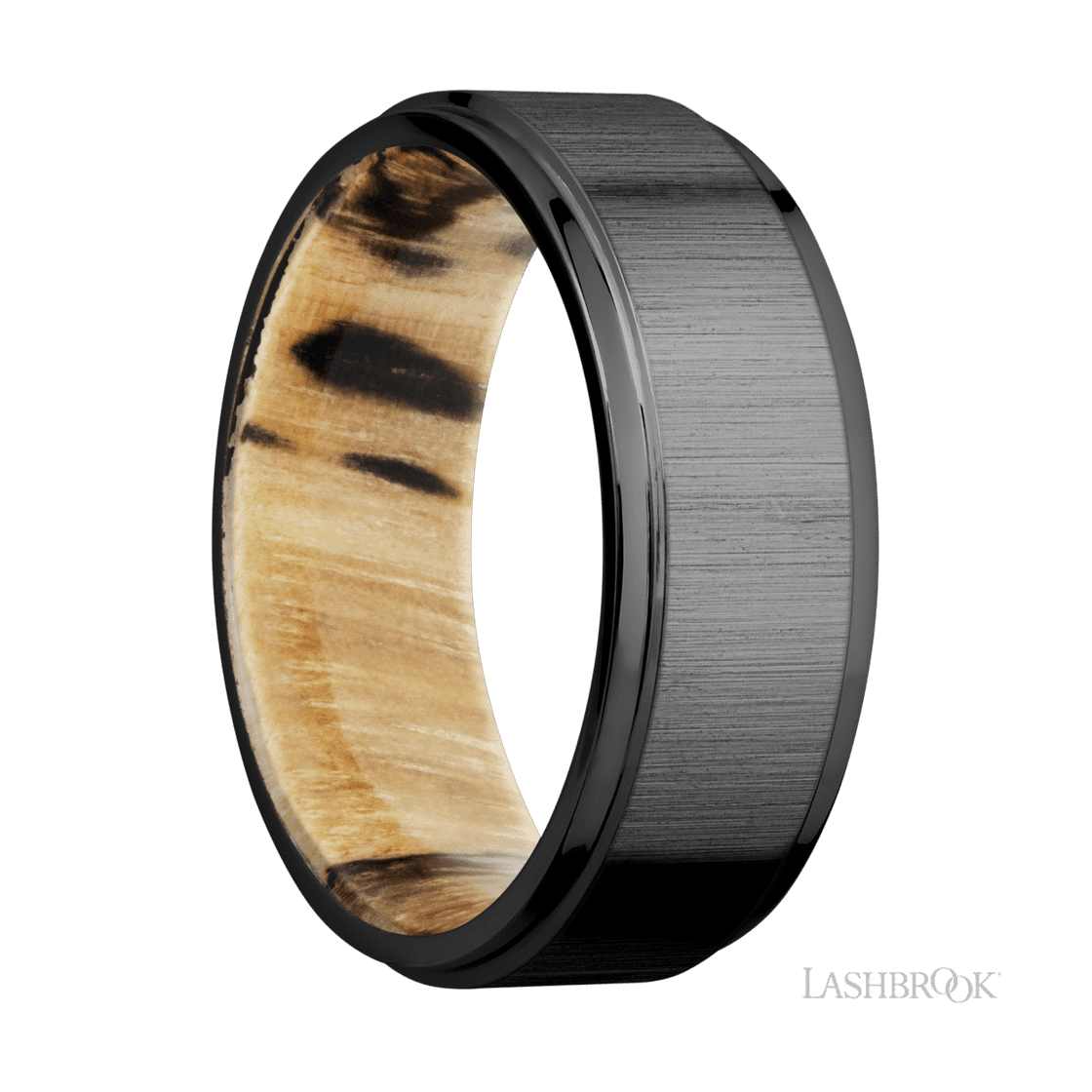 8 mm wide Flat Grooved Edges Zirconium band featuring a Spalted Tamarind sleeve.-Wedding Band-Lashbrook Designs-I don' know or see my size-hurdles-jewelry-boulder-colorado