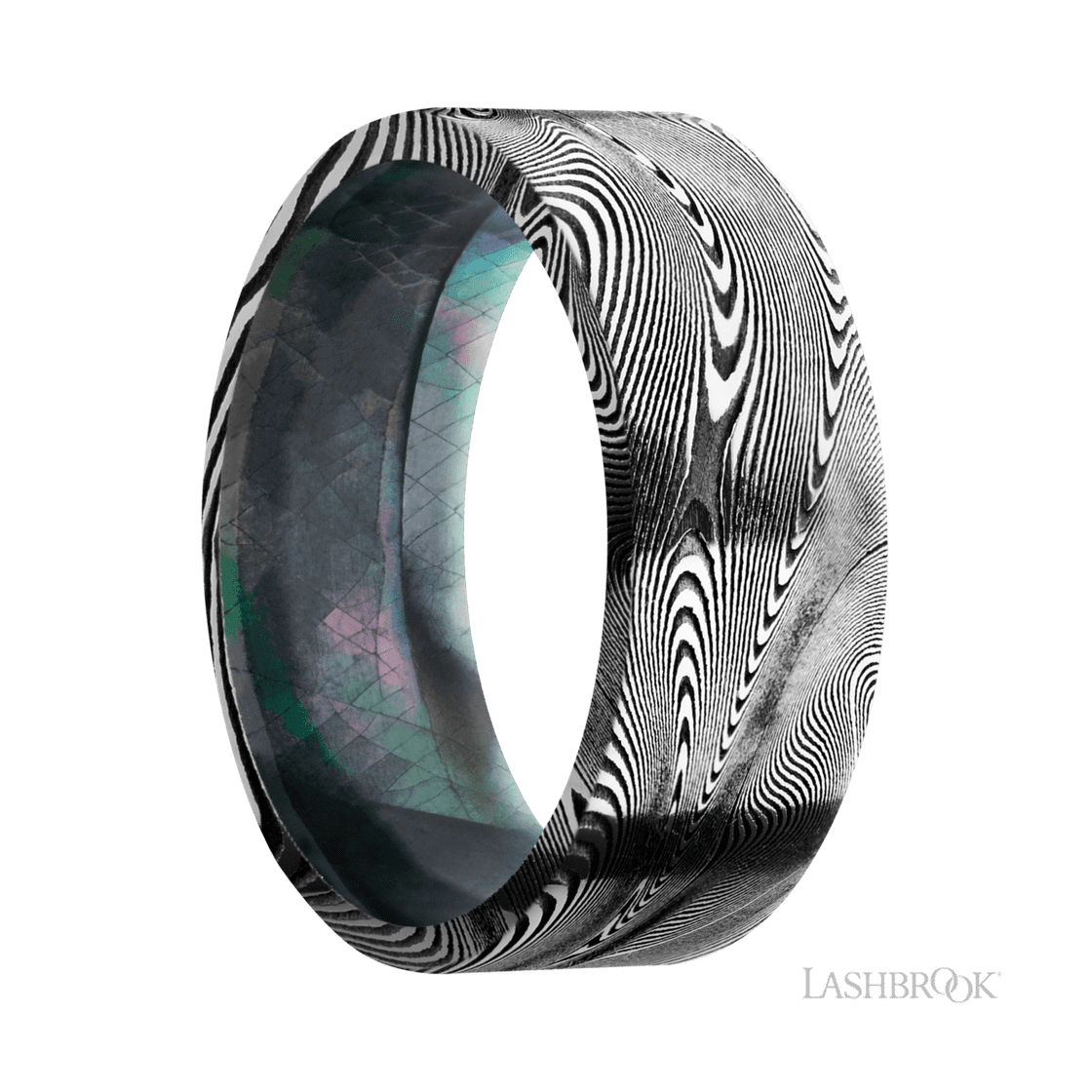 8 mm wide Flat Tightweave band featuring a Black Mother of Pearl sleeve.-Wedding Band-Lashbrook Designs-I don' know or see my size-hurdles-jewelry-boulder-colorado