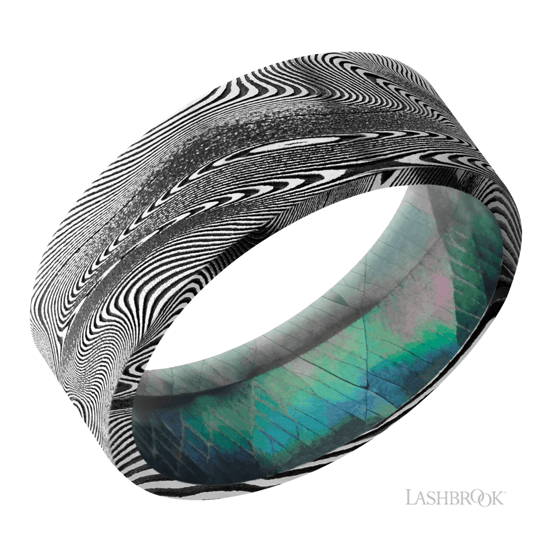 8 mm wide Flat Tightweave band featuring a Black Mother of Pearl sleeve.-Wedding Band-Lashbrook Designs-I don' know or see my size-hurdles-jewelry-boulder-colorado