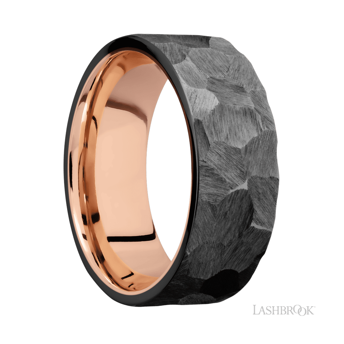8 mm wide Flat Zirconium band featuring a 14K Rose Gold sleeve.-Wedding Band-Lashbrook Designs-I don' know or see my size-hurdles-jewelry-boulder-colorado