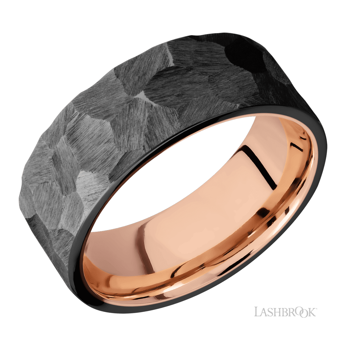 8 mm wide Flat Zirconium band featuring a 14K Rose Gold sleeve.-Wedding Band-Lashbrook Designs-I don' know or see my size-hurdles-jewelry-boulder-colorado