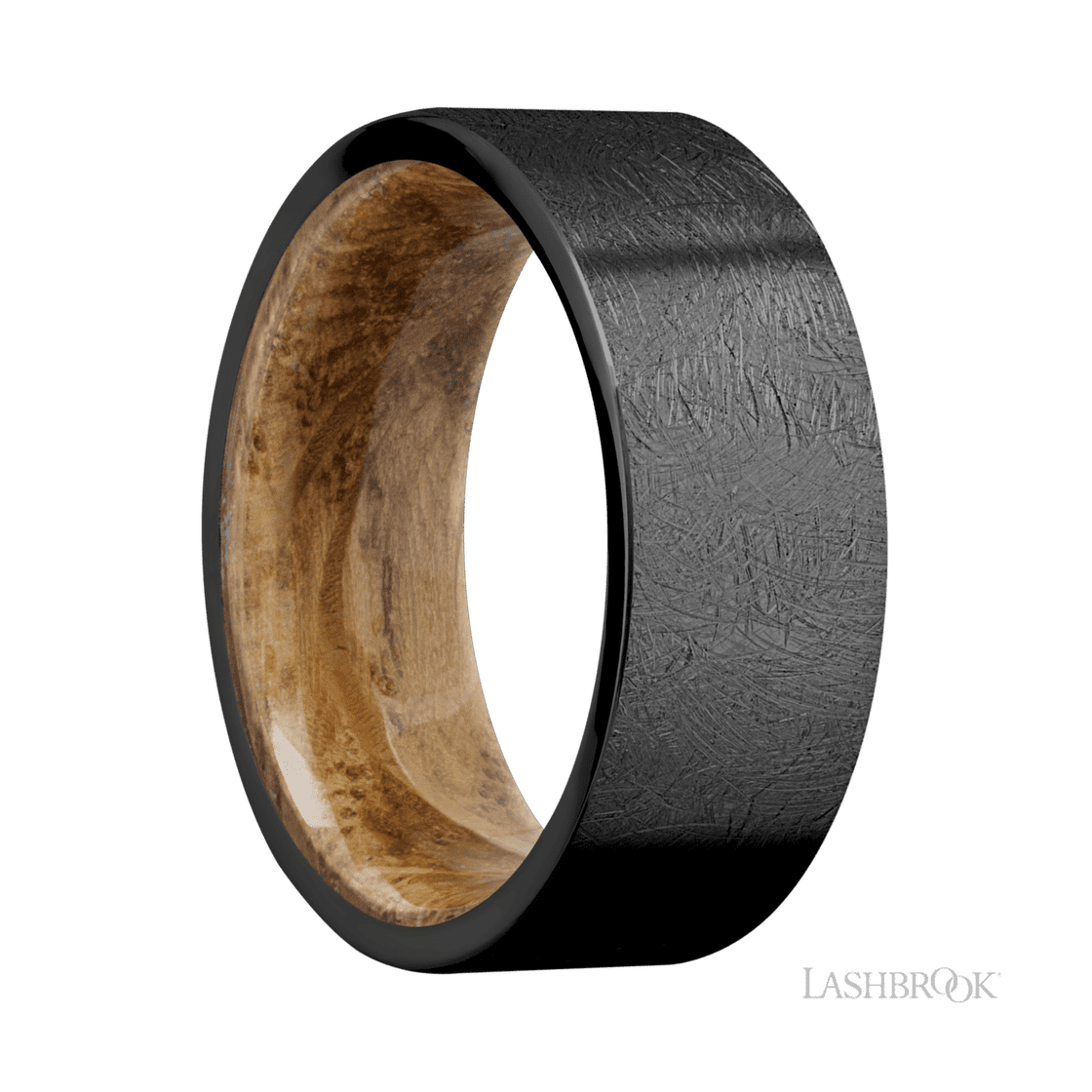 8 mm wide Flat Zirconium band featuring a Whiskey Barrel sleeve.-Wedding Band-Lashbrook Designs-I don' know or see my size-hurdles-jewelry-boulder-colorado