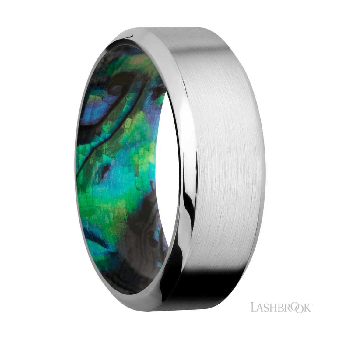 8 mm wide High Bevel Cobalt Chrome band featuring a Abalone sleeve.-Wedding Band-Lashbrook Designs-I don' know or see my size-hurdles-jewelry-boulder-colorado