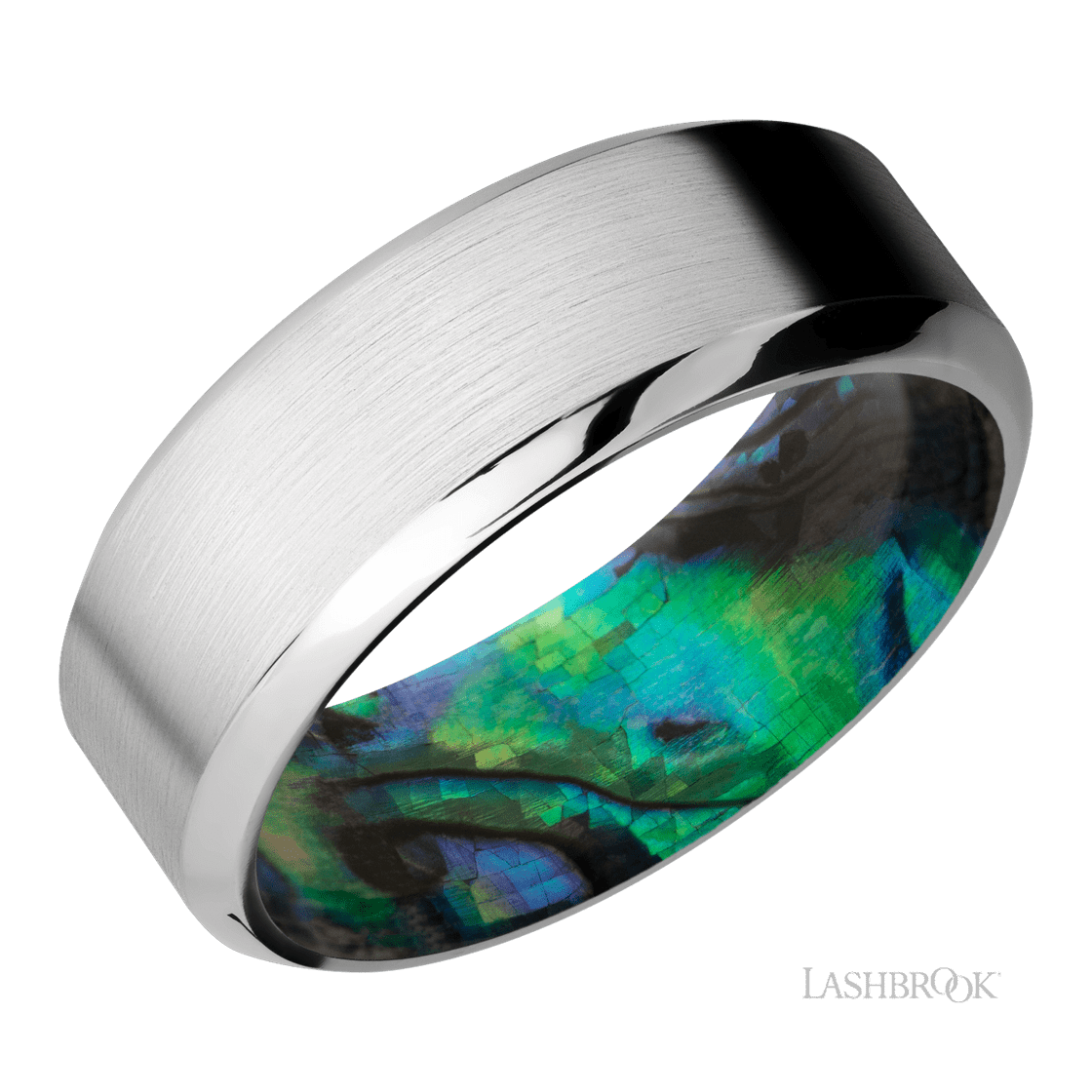 8 mm wide High Bevel Cobalt Chrome band featuring a Abalone sleeve.-Wedding Band-Lashbrook Designs-I don' know or see my size-hurdles-jewelry-boulder-colorado