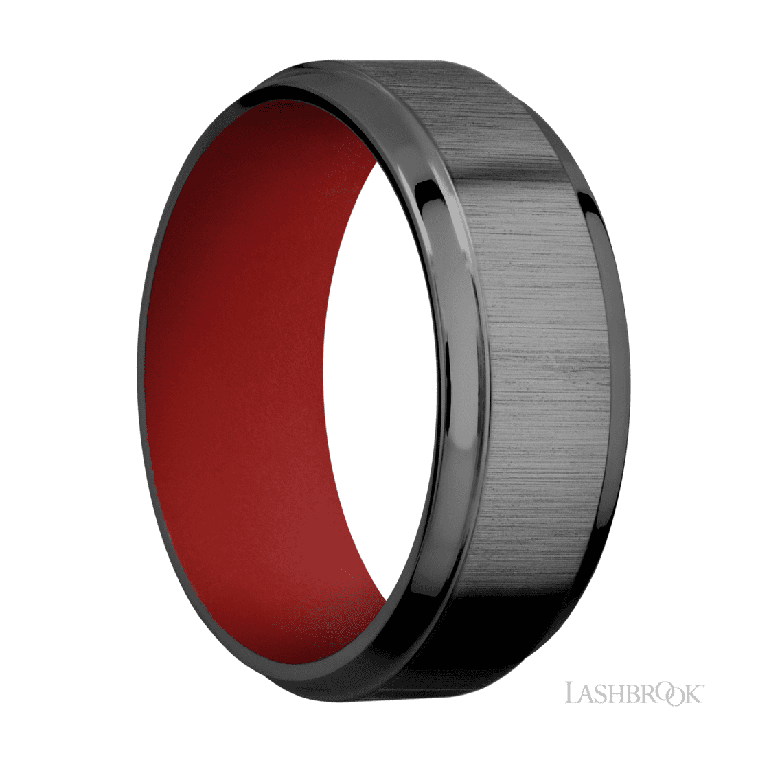 8 mm wide Stepped Bevel Zirconium band featuring a USMC Red sleeve.-Wedding Band-Lashbrook Designs-I don' know or see my size-hurdles-jewelry-boulder-colorado