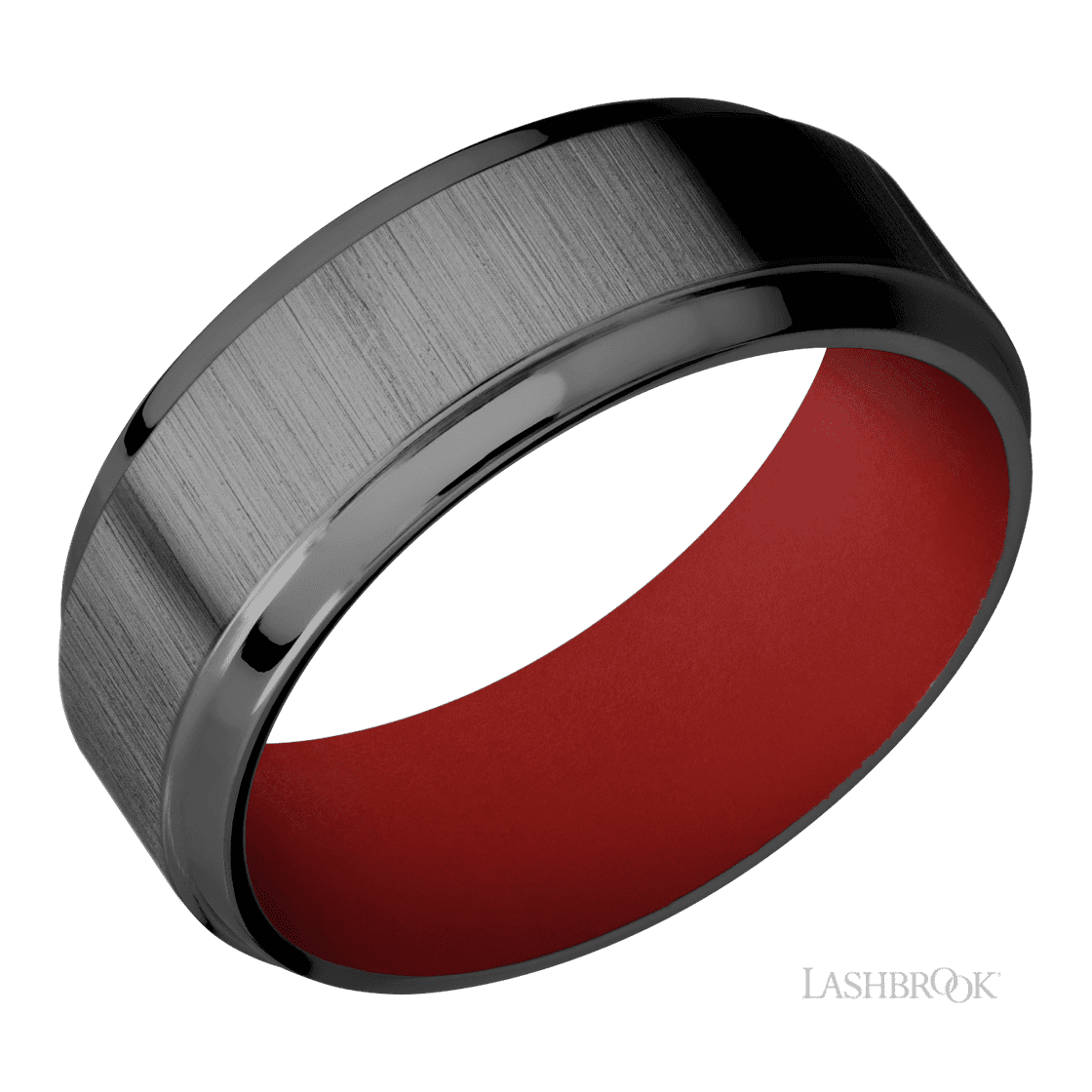 8 mm wide Stepped Bevel Zirconium band featuring a USMC Red sleeve.-Wedding Band-Lashbrook Designs-I don' know or see my size-hurdles-jewelry-boulder-colorado