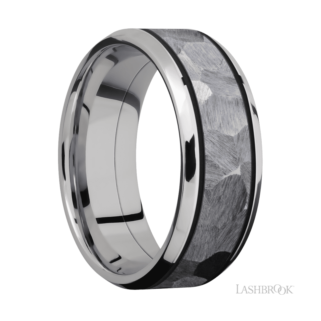 8 mm wide/Beveled/Cobalt Chrome band with one 5 mm Centered inlay of Tantalum.-Wedding Band-Lashbrook Designs-I don' know or see my size-hurdles-jewelry-boulder-colorado
