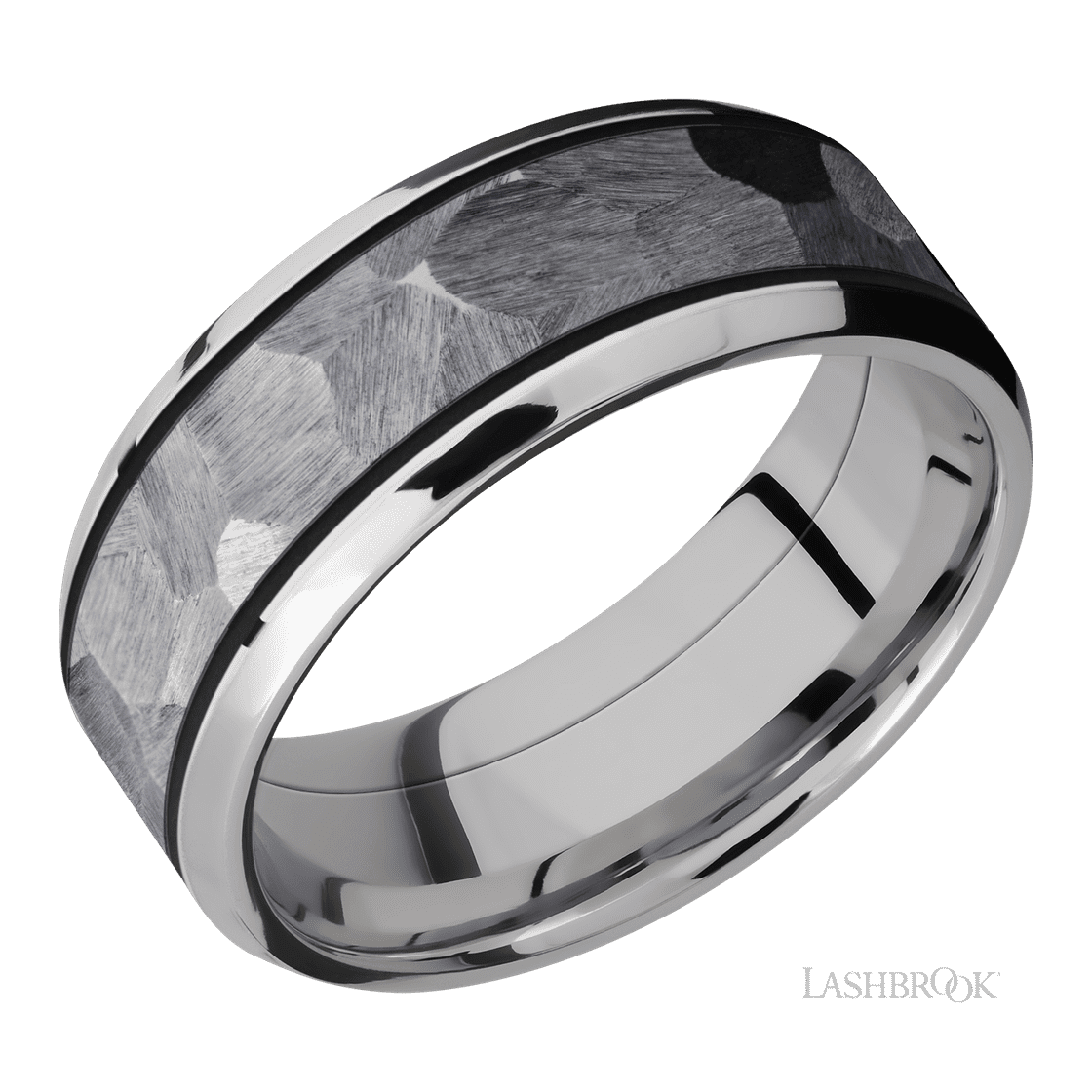 8 mm wide/Beveled/Cobalt Chrome band with one 5 mm Centered inlay of Tantalum.-Wedding Band-Lashbrook Designs-I don' know or see my size-hurdles-jewelry-boulder-colorado