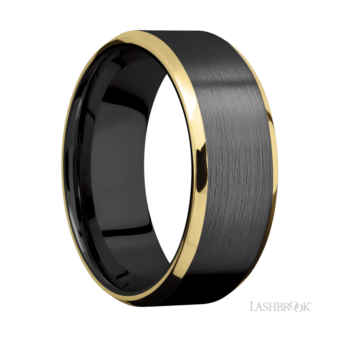 8 mm wide/Beveled/Zirconium band with two 1 mm Edge inlays of 14K Yellow Gold.-Wedding Band-Lashbrook Designs-I don' know or see my size-hurdles-jewelry-boulder-colorado