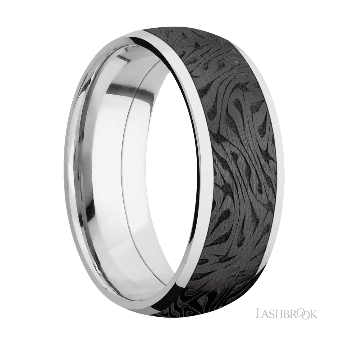 8 mm wide/Domed/Cobalt Chrome band with one 6 mm Centered inlay of Zirconium with a laser carved Escher 1 pattern.-Wedding Band-Lashbrook Designs-I don' know or see my size-hurdles-jewelry-boulder-colorado