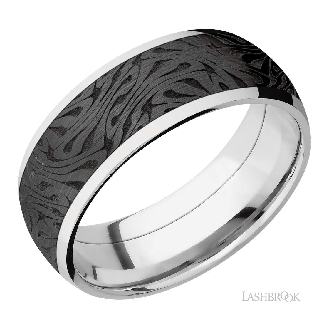 8 mm wide/Domed/Cobalt Chrome band with one 6 mm Centered inlay of Zirconium with a laser carved Escher 1 pattern.-Wedding Band-Lashbrook Designs-I don' know or see my size-hurdles-jewelry-boulder-colorado