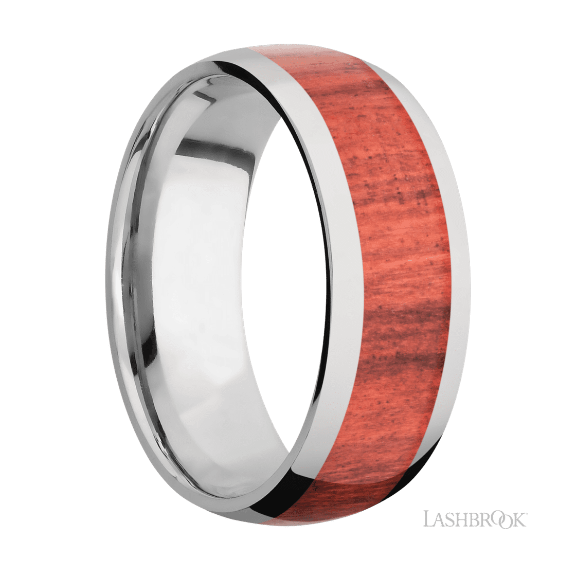 8 mm wide/Domed/Titanium band with one 5 mm Centered inlay of Red Heart.-Wedding Band-Lashbrook Designs-I don' know or see my size-hurdles-jewelry-boulder-colorado