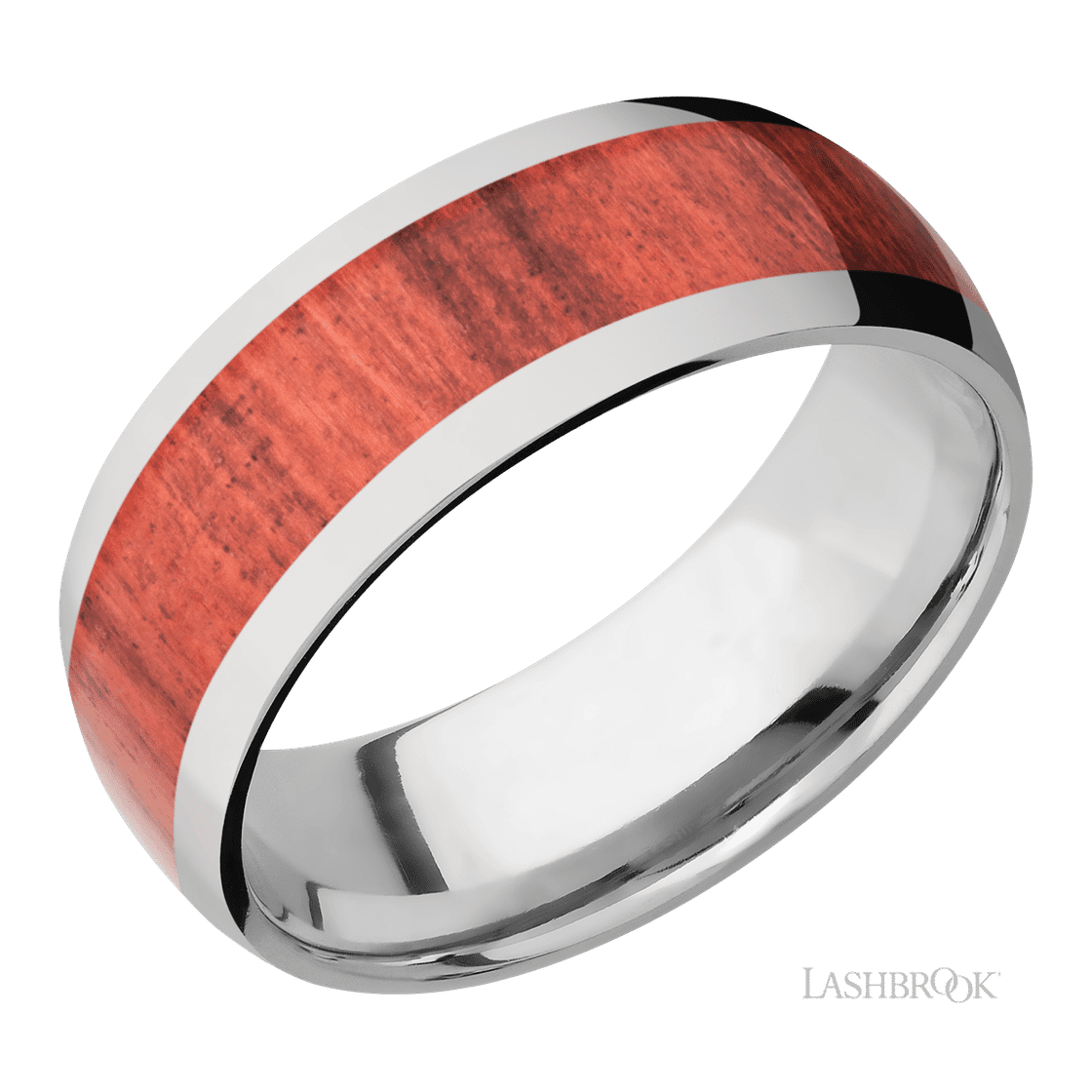 8 mm wide/Domed/Titanium band with one 5 mm Centered inlay of Red Heart.-Wedding Band-Lashbrook Designs-I don' know or see my size-hurdles-jewelry-boulder-colorado