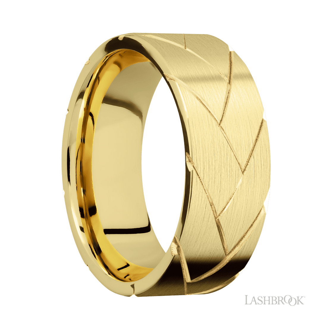 8 mm wide/Flat/14K Yellow Gold band with a machined Flatbraid pattern.-Wedding Band-Lashbrook Designs-I don' know or see my size-hurdles-jewelry-boulder-colorado