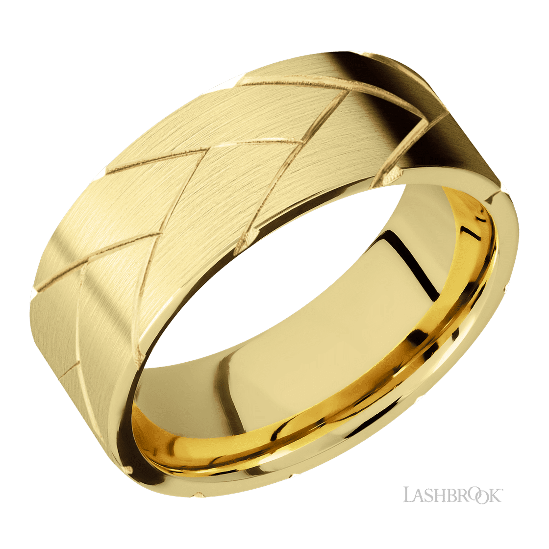 8 mm wide/Flat/14K Yellow Gold band with a machined Flatbraid pattern.-Wedding Band-Lashbrook Designs-I don' know or see my size-hurdles-jewelry-boulder-colorado
