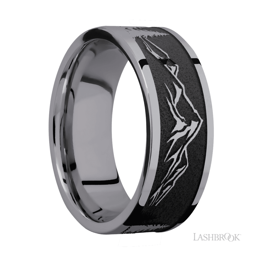 8 mm wide/Flat/Tantalum band with a laser carved Mountain 2 pattern.-Wedding Band-Lashbrook Designs-I don' know or see my size-hurdles-jewelry-boulder-colorado