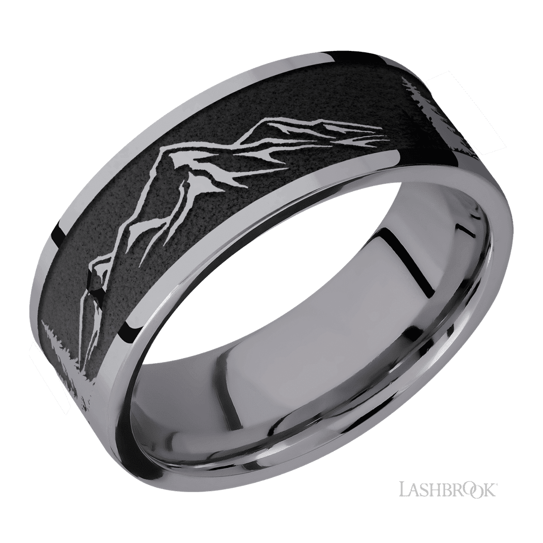 8 mm wide/Flat/Tantalum band with a laser carved Mountain 2 pattern.-Wedding Band-Lashbrook Designs-I don' know or see my size-hurdles-jewelry-boulder-colorado
