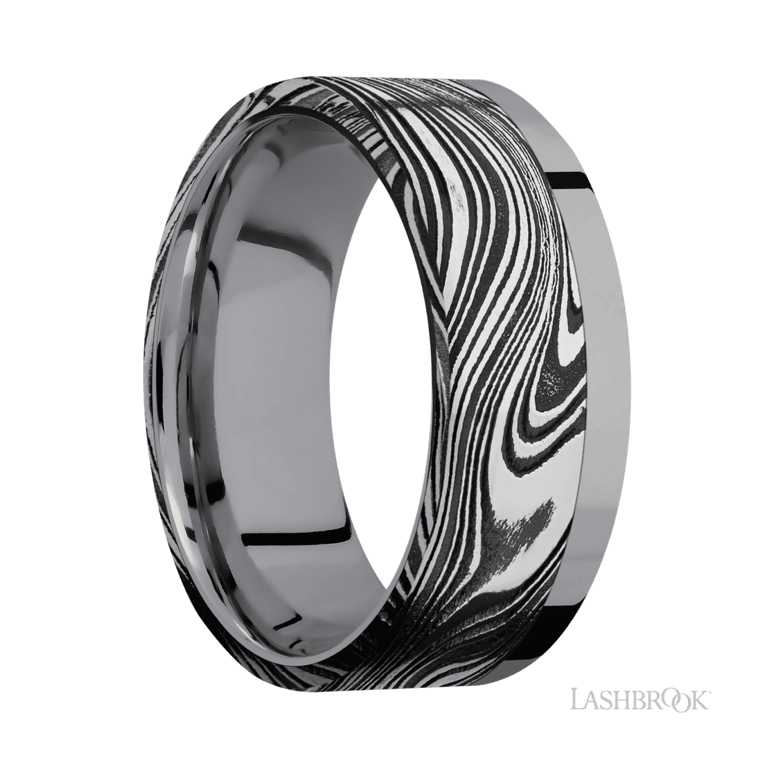 8 mm wide/Flat/Tantalum band with one 6 mm Off Center Edge inlay of Marble.-Wedding Band-Lashbrook Designs-I don' know or see my size-hurdles-jewelry-boulder-colorado