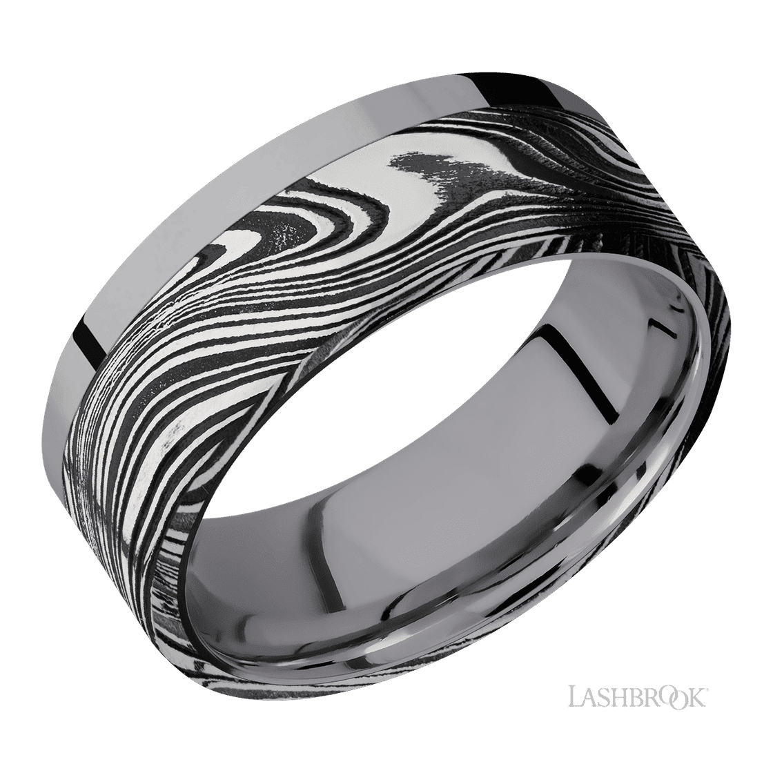 8 mm wide/Flat/Tantalum band with one 6 mm Off Center Edge inlay of Marble.-Wedding Band-Lashbrook Designs-I don' know or see my size-hurdles-jewelry-boulder-colorado