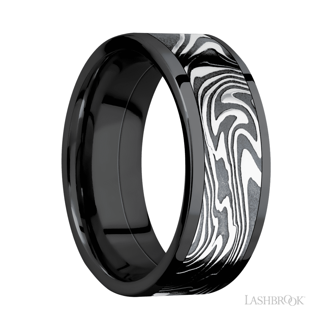 8 mm wide/Flat/Zirconium band with one 6 mm Centered inlay of Kinetic.-Wedding Band-Lashbrook Designs-I don' know or see my size-hurdles-jewelry-boulder-colorado