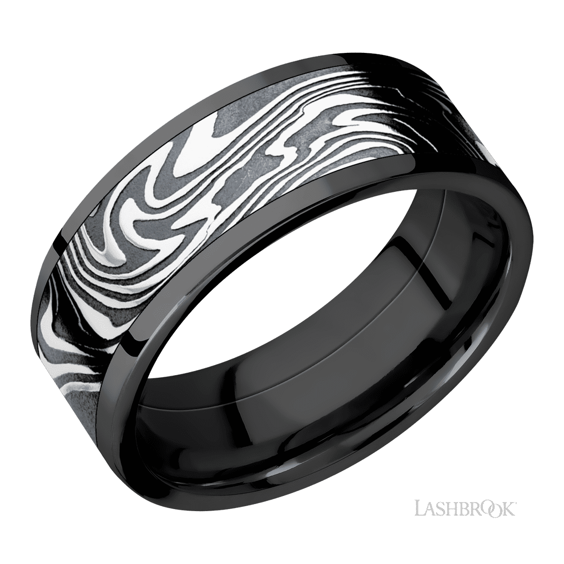8 mm wide/Flat/Zirconium band with one 6 mm Centered inlay of Kinetic.-Wedding Band-Lashbrook Designs-I don' know or see my size-hurdles-jewelry-boulder-colorado