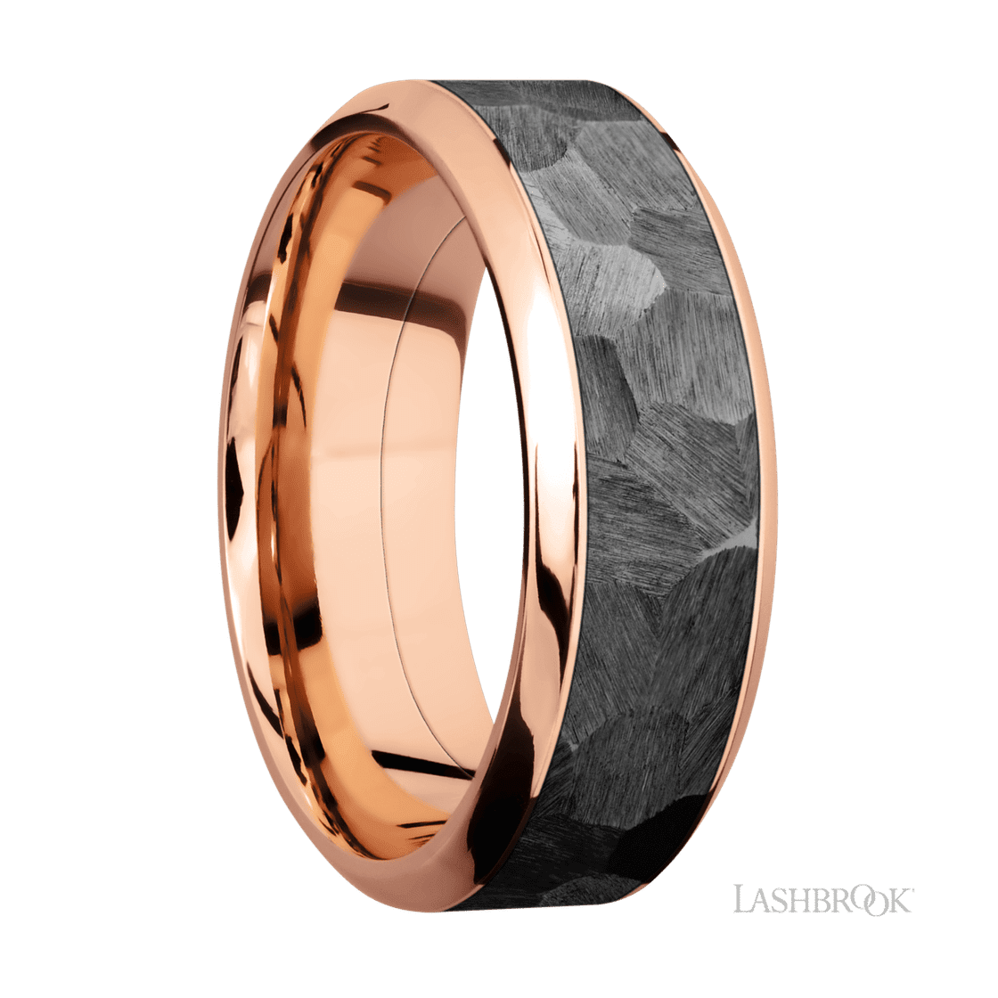 8 mm wide/High Bevel/14K Rose Gold band with one 5 mm Centered inlay of Zirconium.-Wedding Band-Lashbrook Designs-I don' know or see my size-hurdles-jewelry-boulder-colorado