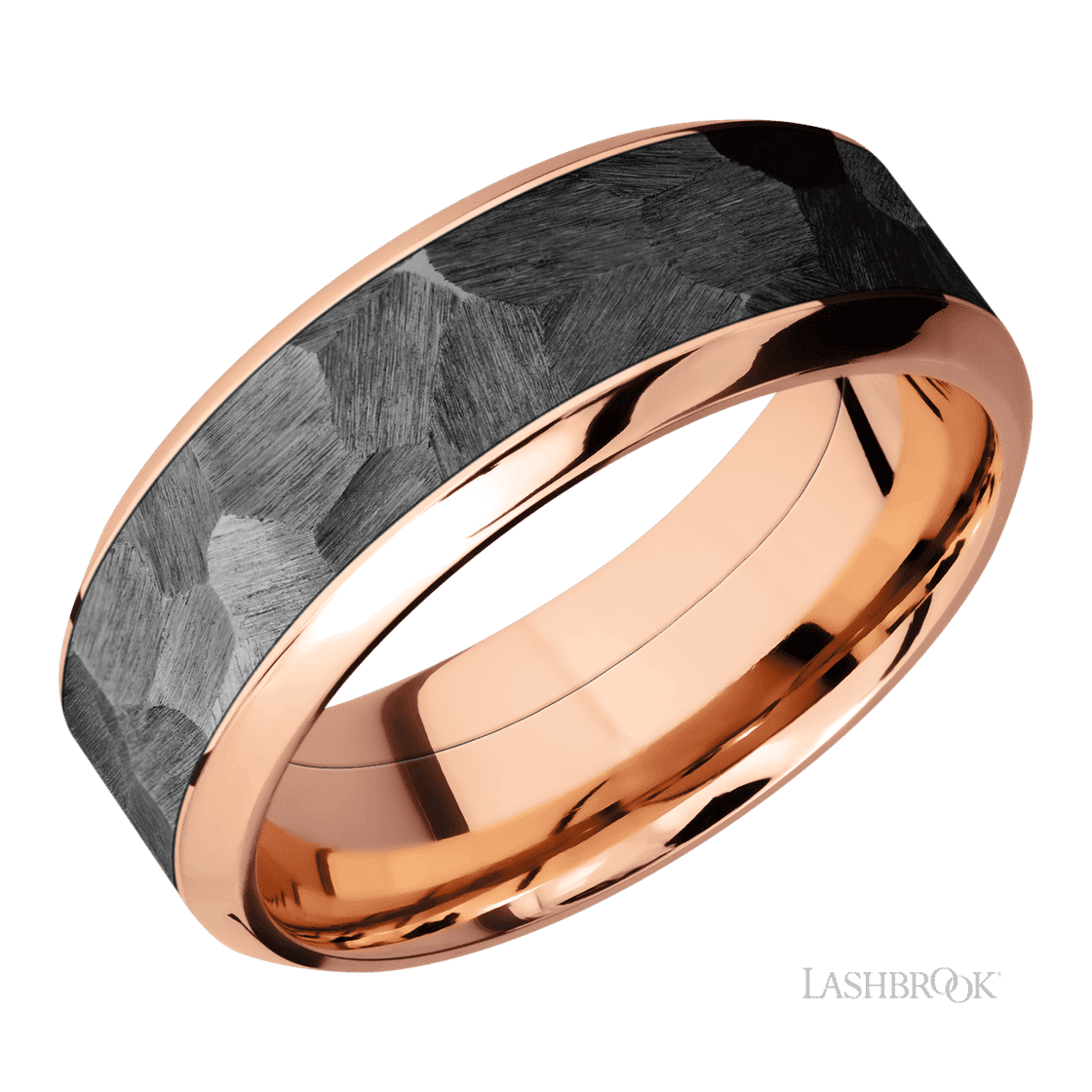 8 mm wide/High Bevel/14K Rose Gold band with one 5 mm Centered inlay of Zirconium.-Wedding Band-Lashbrook Designs-I don' know or see my size-hurdles-jewelry-boulder-colorado