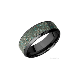 8 mm wide/High Bevel/Zirconium band with one 5 mm Centered inlay of Ocean Jasper.-Wedding Band-Lashbrook Designs-I don' know or see my size-hurdles-jewelry-boulder-colorado