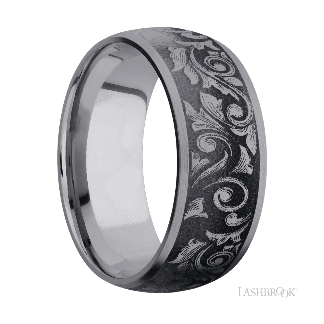 9 mm wide/Domed/Tantalum band with a laser carved Western Scroll pattern.-Wedding Band-Lashbrook Designs-I don' know or see my size-hurdles-jewelry-boulder-colorado