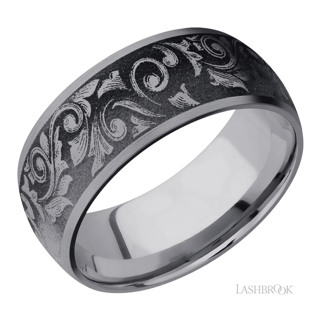 9 mm wide/Domed/Tantalum band with a laser carved Western Scroll pattern.-Wedding Band-Lashbrook Designs-I don' know or see my size-hurdles-jewelry-boulder-colorado