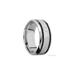 9 mm wide/High Bevel/Cobalt Chrome band featuring inlays of Dinosaur Bone Black and Meteorite.-Wedding Band-Lashbrook Designs-I don' know or see my size-hurdles-jewelry-boulder-colorado