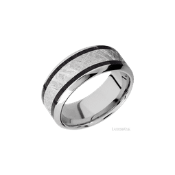 9 mm wide/High Bevel/Cobalt Chrome band featuring inlays of Dinosaur Bone Black and Meteorite.-Wedding Band-Lashbrook Designs-I don' know or see my size-hurdles-jewelry-boulder-colorado