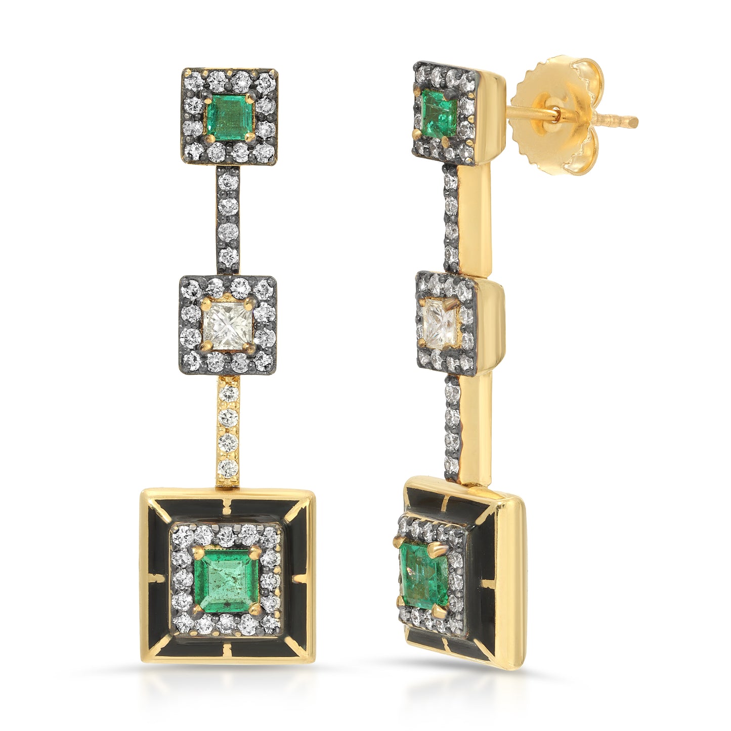 Emerald & Diamond Enamel Drop Earrings-Earrings-LORD Jewelry-hurdles-jewelry-boulder-colorado
