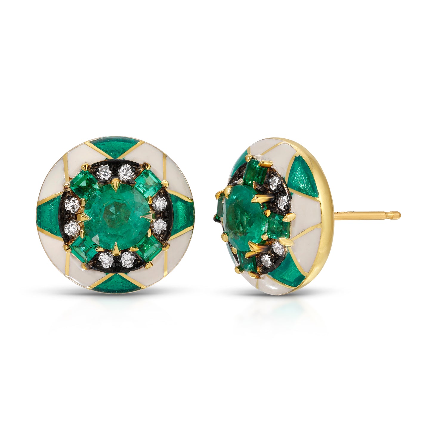 Emerald, Diamond & Enamel Stud Earrings-Earrings-LORD Jewelry-hurdles-jewelry-boulder-colorado
