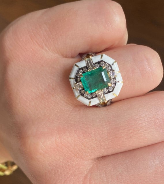 Enamel Emerald & Diamond Ring-Ring-LORD Jewelry-I don' know or see my size-hurdles-jewelry-boulder-colorado