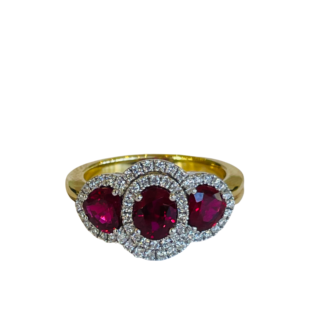 Ruby & Diamond Three Stone Ring-Ring-Spark Creations-I don' know or see my size-hurdles-jewelry-boulder-colorado