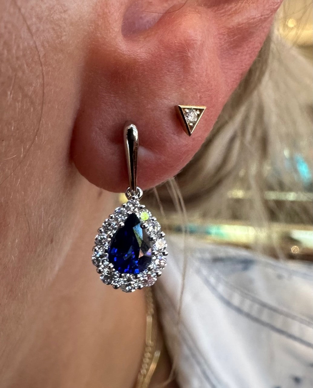 Sapphire & Diamond Drop Earrings-Earrings-Spark Creations-hurdles-jewelry-boulder-colorado